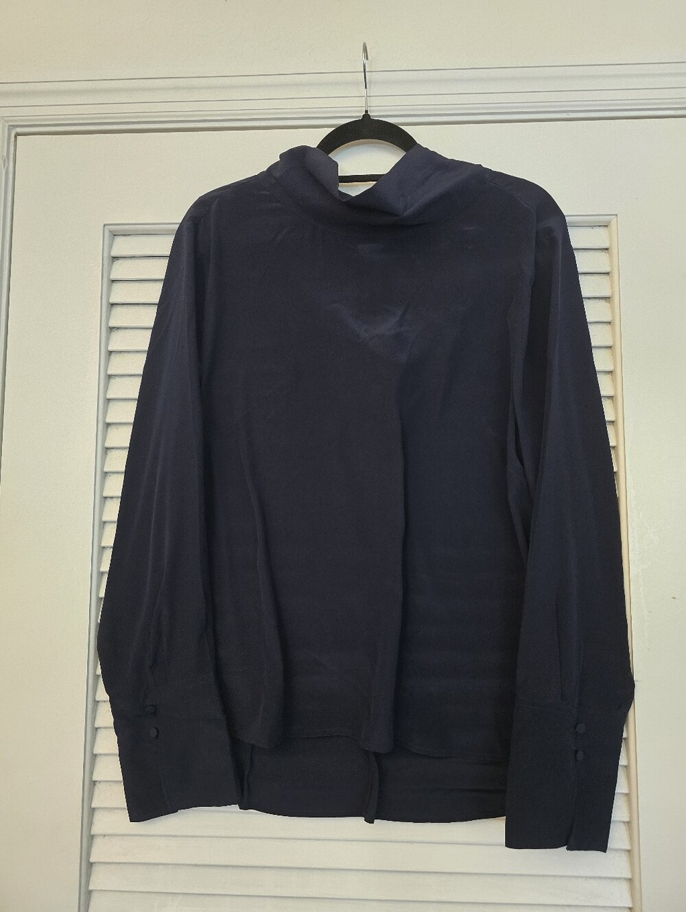 J. Crew 100% Silk Tie-Back Navy Long-Sleeve Draped-Neck Blouse New With Tags
